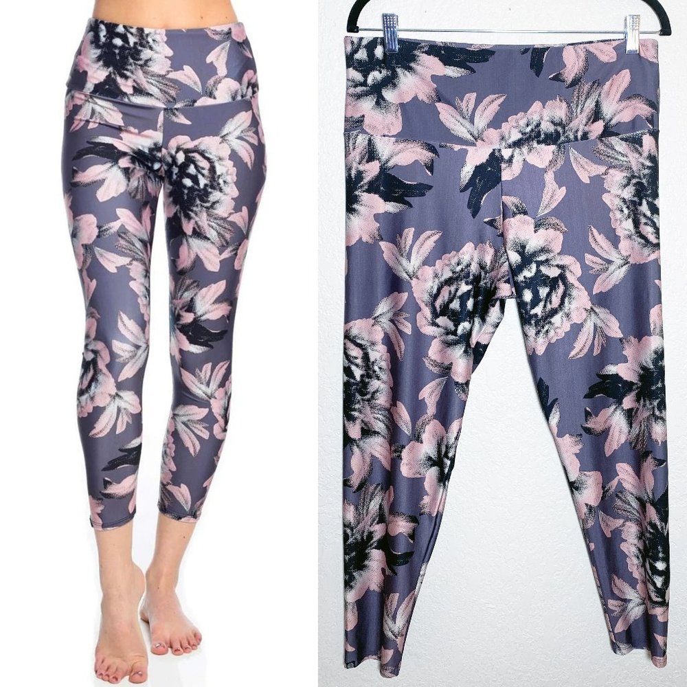 Onzie Yoga Soft Lavender Peony High Rise Athleisure Leggings Size 10/12